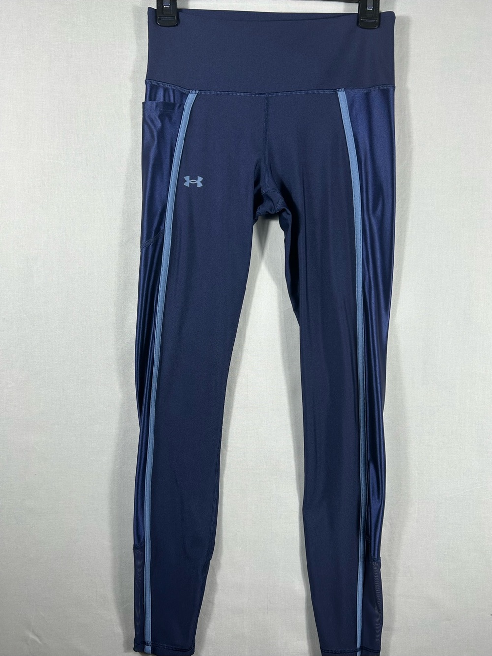 Under Armour Leggings HeatGear Compression Womens Medium Navy Blue Mesh Ankle